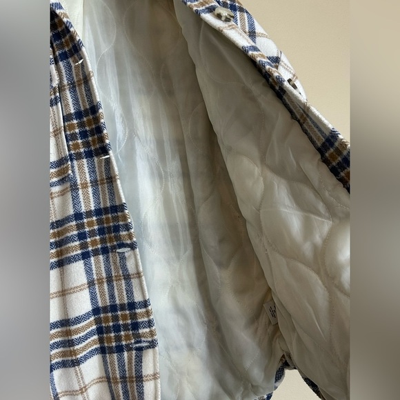 Angel Kiss Women’s Plaid Shacket M – White Brown Blue Flannel Button Down jacket - Picture 4 of 6